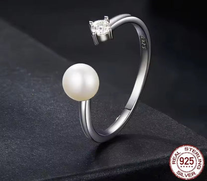 Moissanite & Pearl Adjustable Ring
