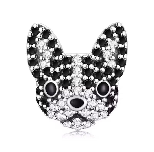 Boston Terrier Dog CZ Bead Charm