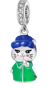 925 Sterling Silver Green Enamel Chinese Cat Bead Charm