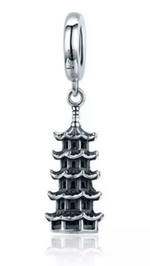 925 Sterling Silver Chinese Tower Dangle Charm