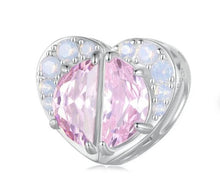 Load image into Gallery viewer, 925 Sterling Silver Sister Sis Love Pink CZ Half Hearts Bead Charm SET