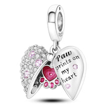 Load image into Gallery viewer, 925 Sterling Silver Paw Prints on my Heart Dangle Charm