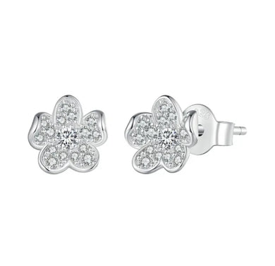 925 Sterling Silver CZ Flower Stud Earrings
