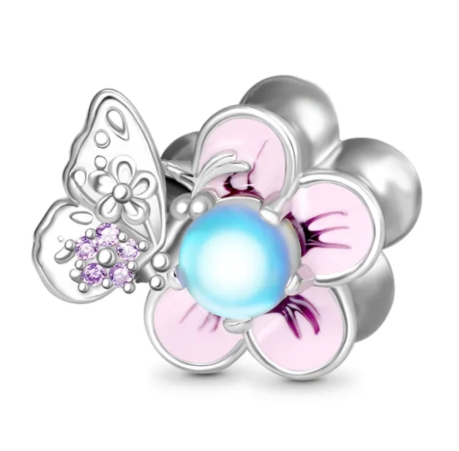 Flower and Butterfly Moonstone Bead Charm