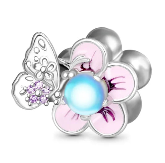 Flower and Butterfly Moonstone Bead Charm