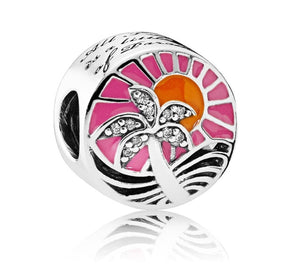925 Steling Silver Tropical Sunset Palm Tree Bead Charm