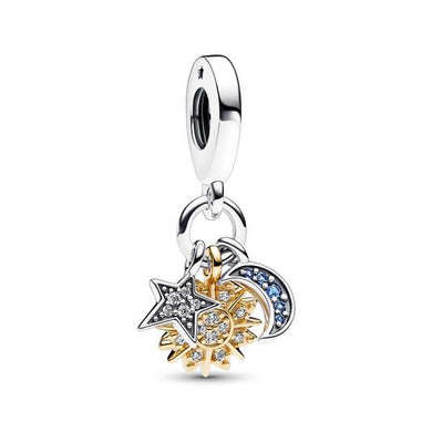 925 Sterling Silver GOLD PLATED Triple Celestial Dangle Charm