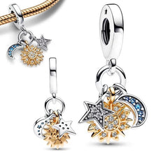 Load image into Gallery viewer, 925 Sterling Silver GOLD PLATED Triple Celestial Dangle Charm
