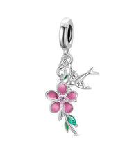 Load image into Gallery viewer, 925 Sterling Silver Swallow Bird and Flower Dangle Charm