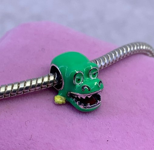 Cartoon Alligator Green Enamel Bead Charm