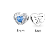 Load image into Gallery viewer, 925 Sterling Silver &quot;A Piece Of My Heart Is In Heaven&quot; Blue CZ Heart Bead Charm