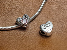 Load image into Gallery viewer, 925 Sterling Silver &quot;A Piece Of My Heart Is In Heaven&quot; Pink CZ Heart Bead Charm