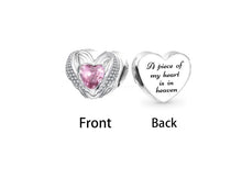 Load image into Gallery viewer, 925 Sterling Silver &quot;A Piece Of My Heart Is In Heaven&quot; Pink CZ Heart Bead Charm