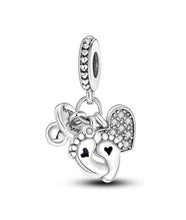 Load image into Gallery viewer, 925 Sterling Silver Baby Feet, Dummy and Heart Dangle Charm