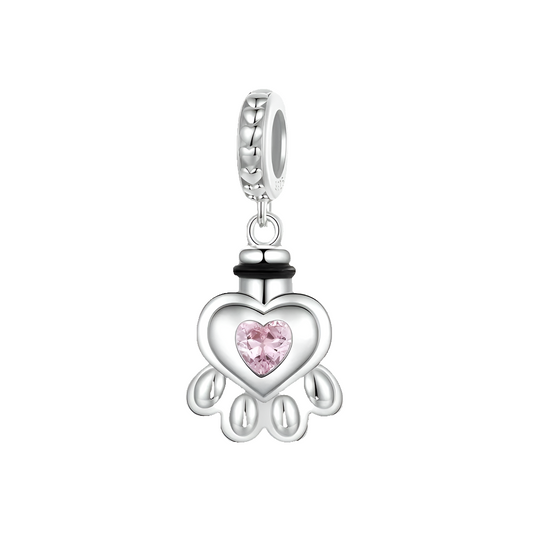 Paw Urn for Ashes Dangle Charm – Silver Bead Charm for Pet Memorial, Cremation Ashes Keepsake Jewelry"