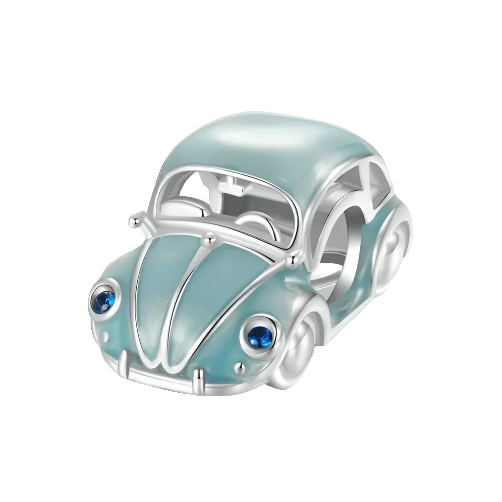 Vintage Blue "Folla" Beetle Car Bead Charm