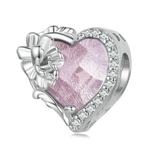 Load image into Gallery viewer, 925 Sterling Silver Heart CZ  Birthstone Flower Bead charm