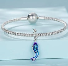Load image into Gallery viewer, 925 Sterling Silver Blue And Purple Fish Dangle Charm