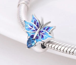 925 Sterling Silver Fashionable Blue Enamel Butterfly Spacer/Stopper