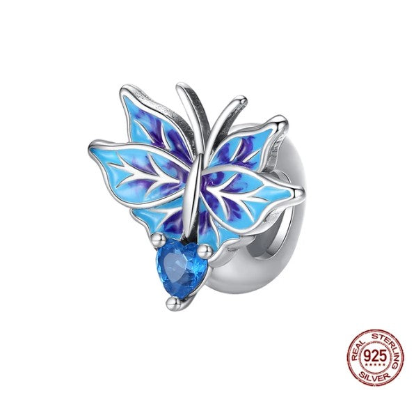 925 Sterling Silver Fashionable Blue Enamel Butterfly Spacer/Stopper