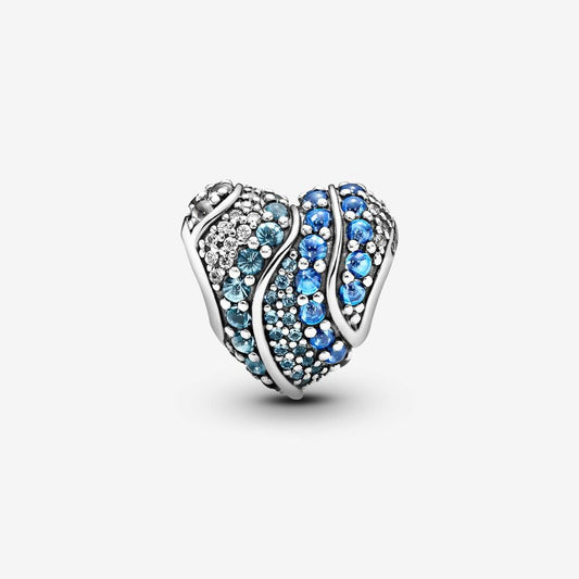 Blue CZ Heart Bead Charm