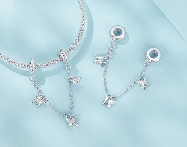 Pandora Compatible Sparkling Butterfly Silicone Safety Chain – Be