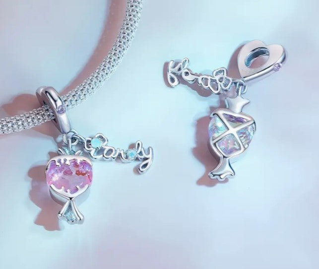 Shimmering Pink CZ Candy Dangle Charm