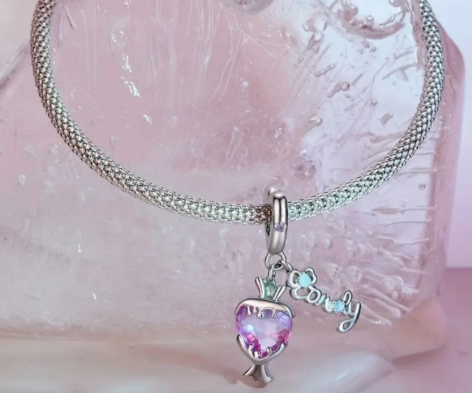 Shimmering Pink CZ Candy Dangle Charm
