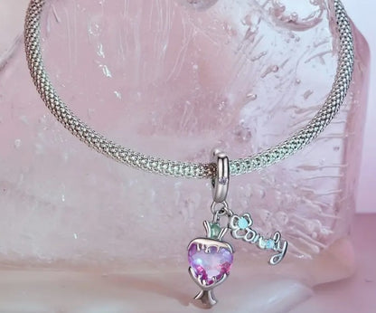 Shimmering Pink CZ Candy Dangle Charm