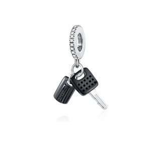 925 Sterling Silver Black Enamel Car Keys Dangle Charm