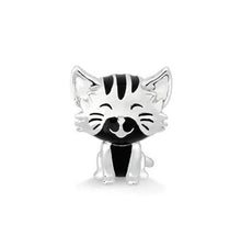 Load image into Gallery viewer, 925 Sterling Silver Cute Cat Black Enamel Bead Charm