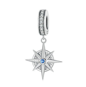 925 Sterling Silver Dainty CZ Compass Dangle Charm
