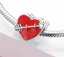 Load image into Gallery viewer, 925 Sterling Silver Red Enamel Heart Cupid Arrow Bead Charm