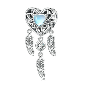 925 Sterling Silver Dreamcatcher Moonstone Heart Bead Charm