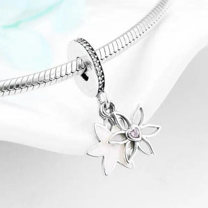 925 Sterling Silver Elegant Flower Double Dangle Charm