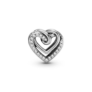 925 Sterling Silver Entwined CZ Hearts Bead Charm