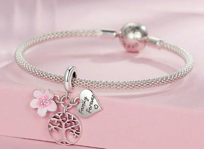 Family Forever Heart, Flower and Family Tree Tripple Dangle Charm