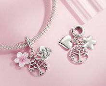 Load image into Gallery viewer, 925 Sterling Silver Family Forever Heart, Flower and Family Tree Tripple Dangle Charm