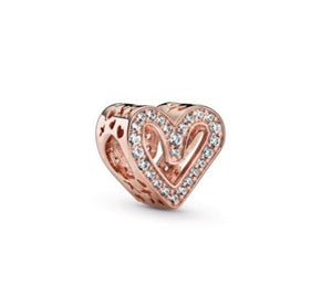 Rose Gold PLATED Clear CZ Freehand Heart Bead Charm