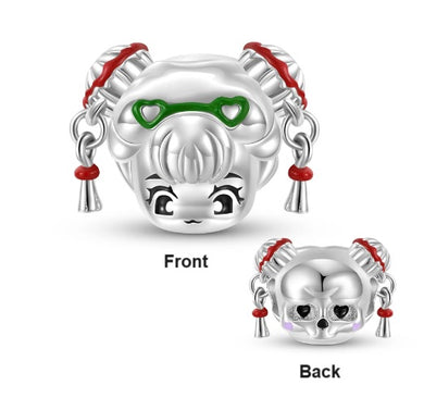 925 Sterling Silver Smiling Bell Girl Skull Chinese Style Bead Charm