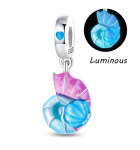 925 Sterling Silver Glow-in-the-Dark Conch Shell Dangle Charm