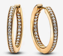 Load image into Gallery viewer, 925 Sterling Silver Gold Plated Pavé Hoop Earrings