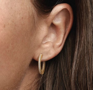 925 Sterling Silver Gold Plated Pavé Hoop Earrings