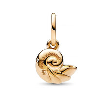 Load image into Gallery viewer, 925 Sterling Silver Yellow Gold Plated Little Mermaid Shell &quot;My Voice is a Treasure&quot; Dangle Charm