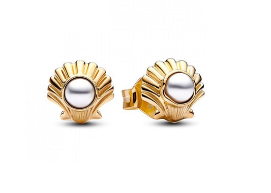 Gold Plated The Little Mermaid Pearly Shell Stud Earrings