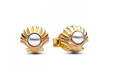 925 Sterling Silver Gold Plated The Little Mermaid Pearly Shell Stud Earrings