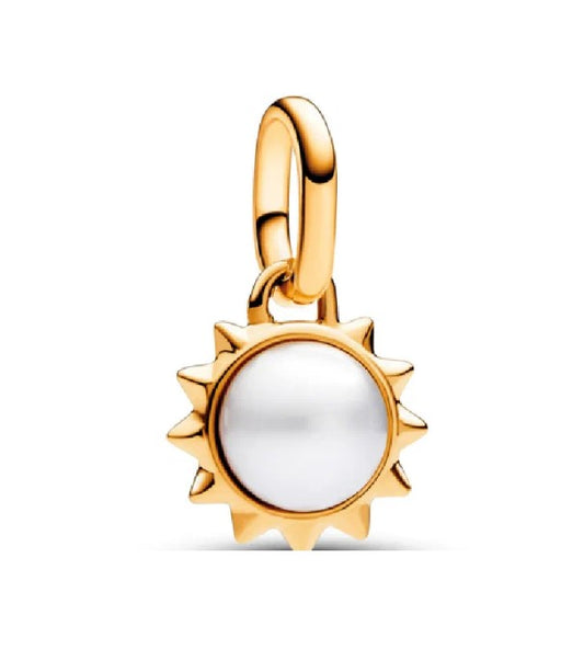 Yellow Gold Plated Sun and Pearl Dangle Charm