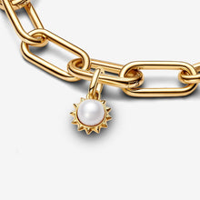 Load image into Gallery viewer, 925 Sterling Silver Yellow Gold Plated Sun and Pearl Dangle Charm