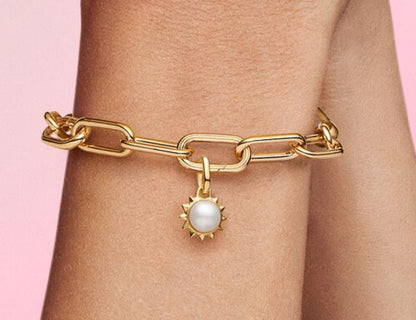 Yellow Gold Plated Sun and Pearl Dangle Charm