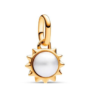925 Sterling Silver Yellow Gold Plated Sun and Pearl Dangle Charm